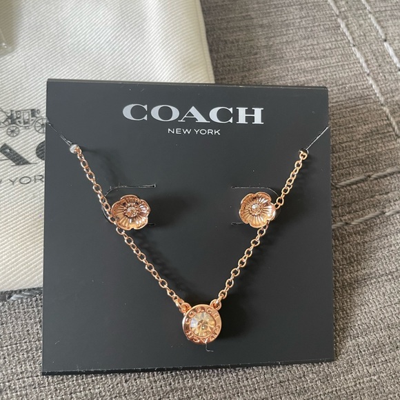 Coach rose gold necklace and earrings set - Picture 2 of 4